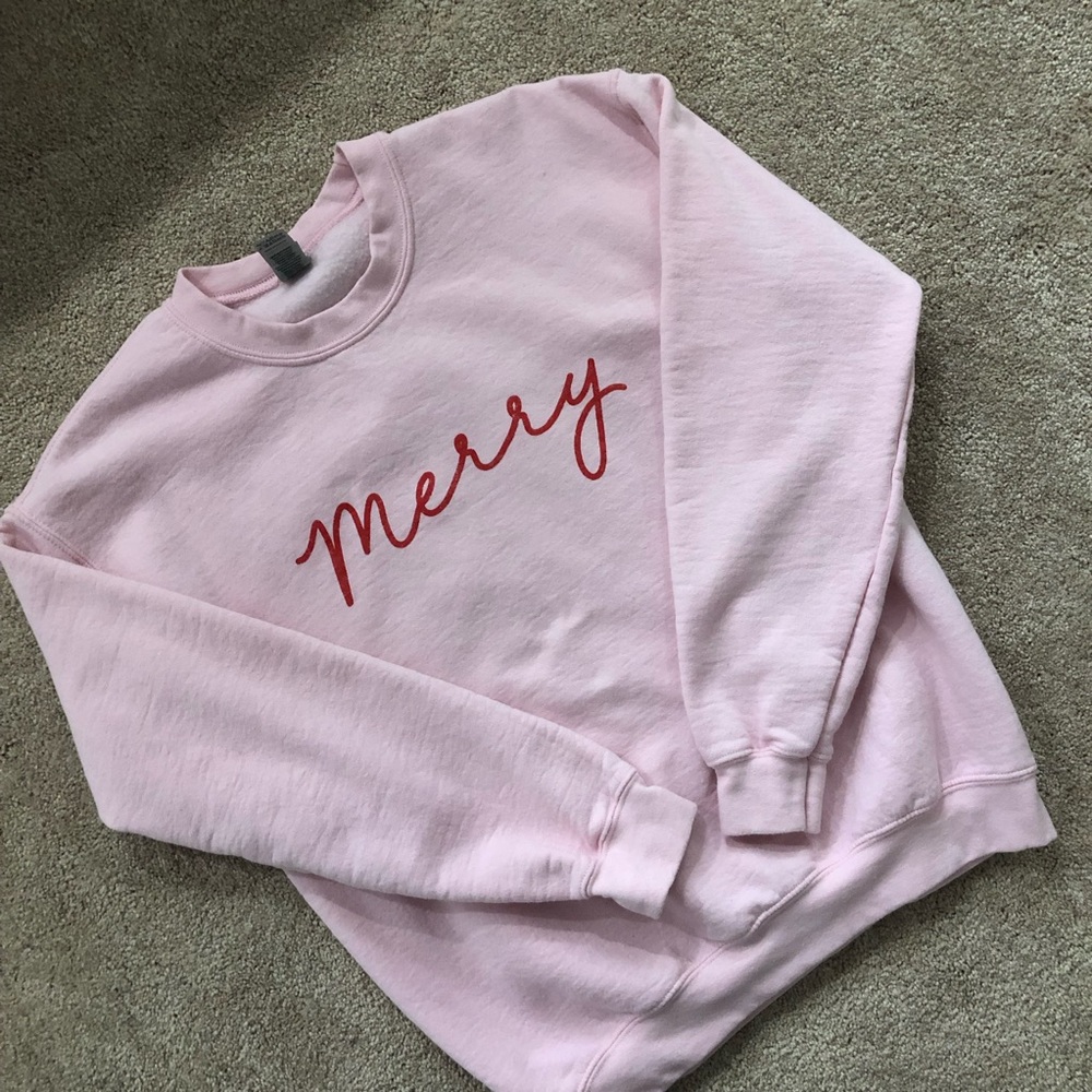 Pink Lily Merry Script Light Pink Graphic Sweatshirt